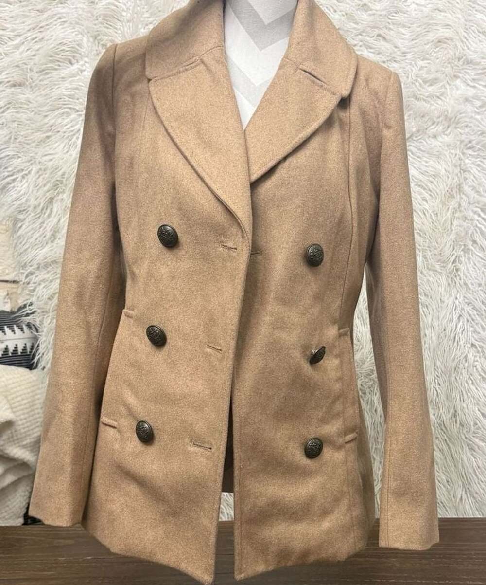 Merona Peacoat Size S Tan Wool Blend